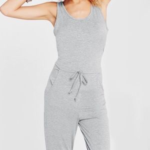 Missguided Gray Sleeveless Tie Waist Jumpsuit